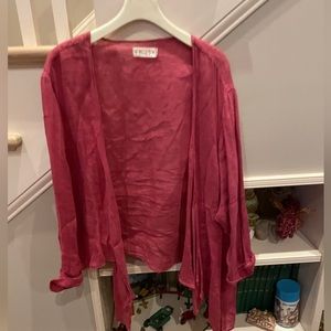 Bodil size L raspberry colored light jacket.  100% linen, ties at waist
